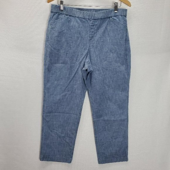 Lands' End Pants - Lands End Pull On Ankle Pants Womens 12 Mid Rise Elastic Waist Chambray Pockets